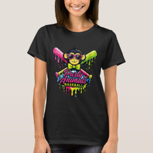 Women's party animals baseball funny monkey  T-Shirt