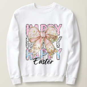 Womens Pastel Happy Easter Coquette Bow Sweatshirt