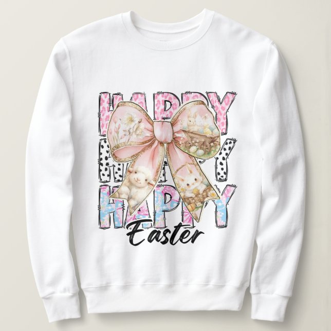 Womens Pastel Happy Easter Coquette Bow Sweatshirt (Design Front)