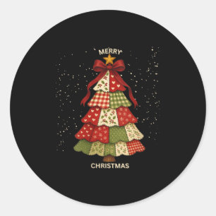 Womens Patchwork Christmas Tree Vintage Folk Art H Classic Round Sticker