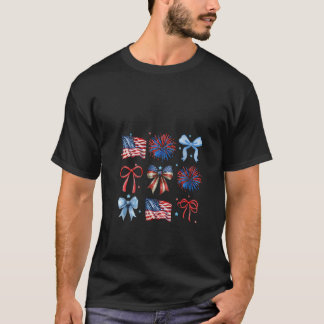 Womens Patriotic 4th of July Coquette Bows USA Fla T-Shirt