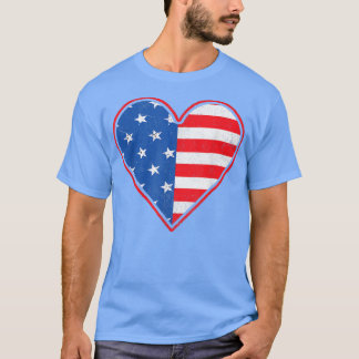 Women's Patriotic American Flag Heart 4th Of July T-Shirt