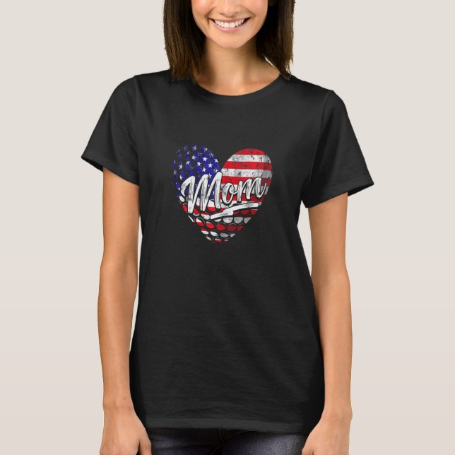 Womens Patriotic American Flag Heart Golf Mum Moth T-Shirt (Front)
