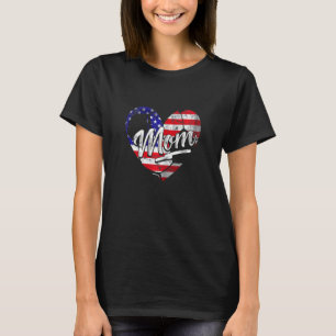 Womens Patriotic American Flag Heart Soccer Mum Mo T-Shirt