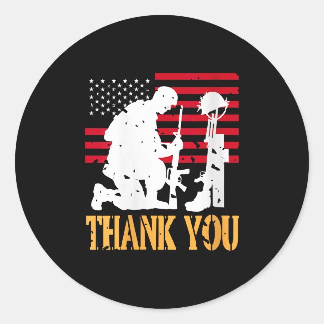 Womens Patriotic Soldier Kneeling Battlefield Cros Classic Round Sticker (Front)