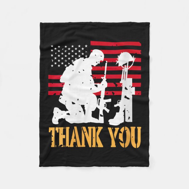 Womens Patriotic Soldier Kneeling Battlefield Cros Fleece Blanket (Front)