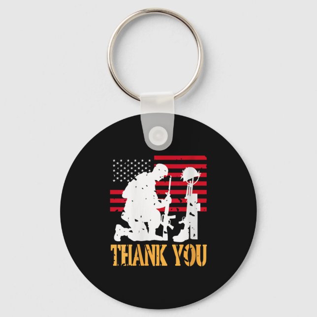 Womens Patriotic Soldier Kneeling Battlefield Cros Key Ring (Front)