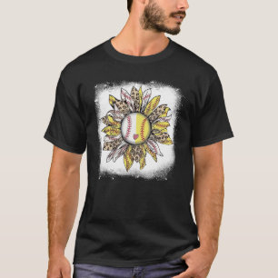 Womens patriotic sunflower cheetah softball bleach T-Shirt