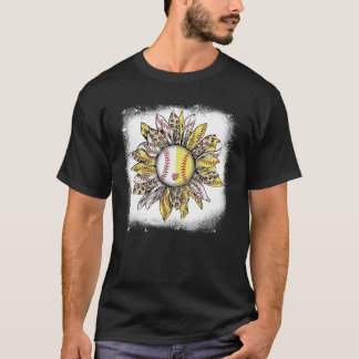 Womens patriotic sunflower cheetah softball bleach T-Shirt