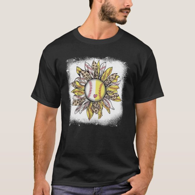 Womens patriotic sunflower cheetah softball bleach T-Shirt (Front)
