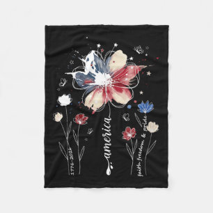 Womens Patriotic Wildflower Summer Floral Usa Flag Fleece Blanket