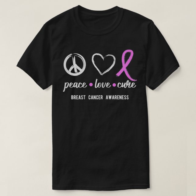 Womens Peace Love Cure Breast Cancer Awareness Gif T-Shirt (Design Front)