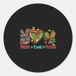 Womens Peace Love Fiesta Heart Leopard Mexican Cin Classic Round Sticker
