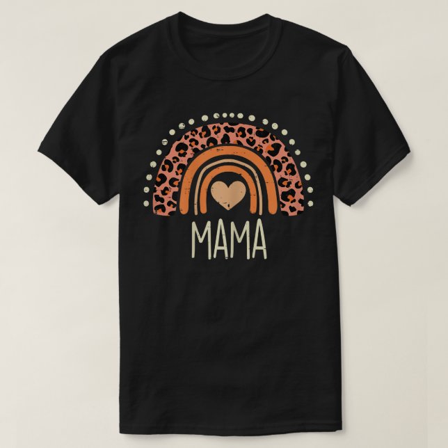 Womens Peach Leopard Boho Rainbow Mama Mothers Day T-Shirt (Design Front)