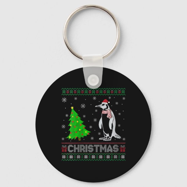 Womens Penguin Xmas Tree Lighting Ugly Christmas S Key Ring (Front)