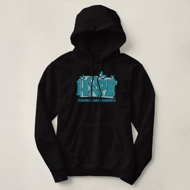 Womens Peritoneal Cancer Awareness Hope Teal Ribbo Hoodie (Design Front)