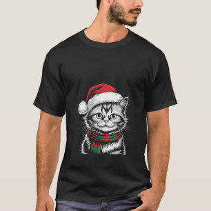 Womens Persian Cat Xmas Santa Hat Scarf Christmas  T-Shirt