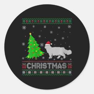 Womens Persian Cat Xmas Tree Lighting Ugly Christm Classic Round Sticker