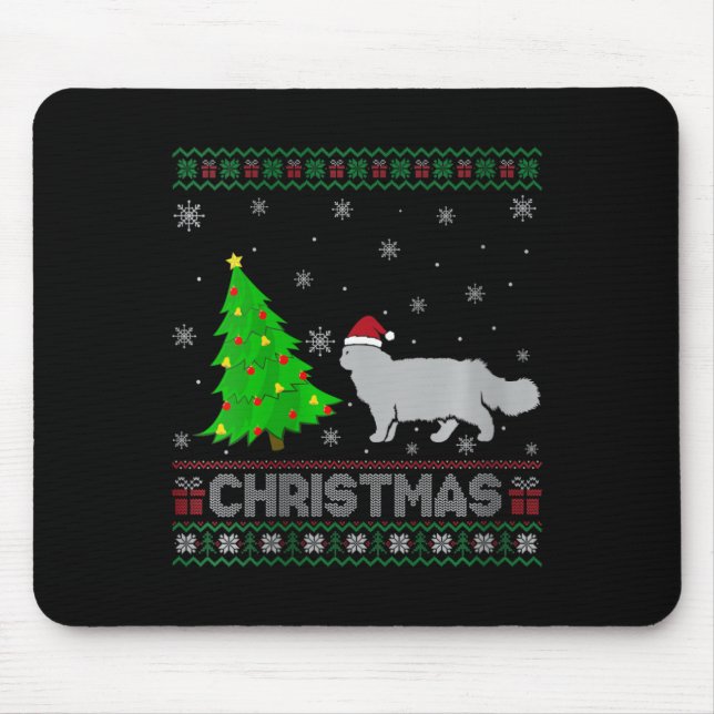 Womens Persian Cat Xmas Tree Lighting Ugly Christm Mouse Mat (Front)