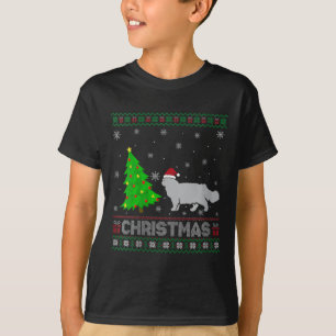 Womens Persian Cat Xmas Tree Lighting Ugly Christm T-Shirt