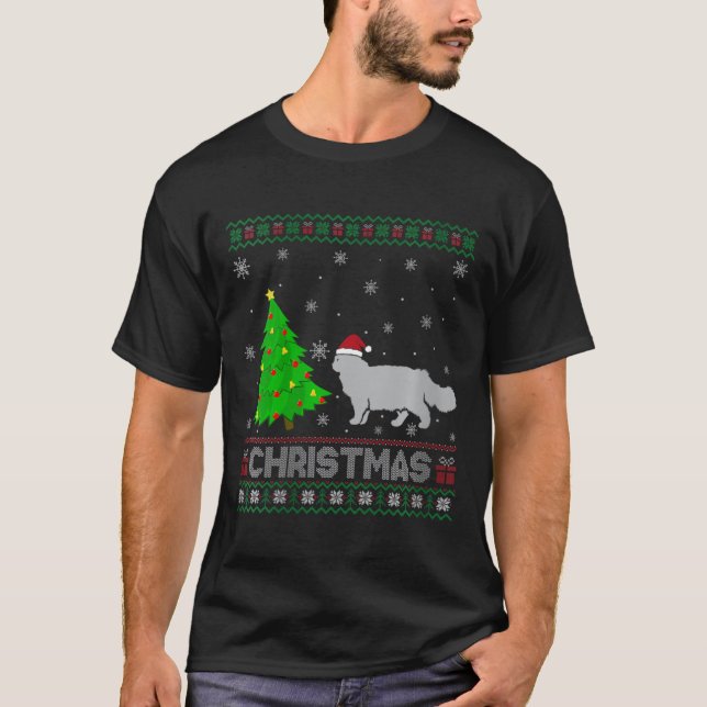 Womens Persian Cat Xmas Tree Lighting Ugly Christm T-Shirt (Front)