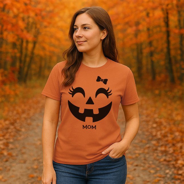 Womens Personalised Cute Jack O' Lantern Face  T-Shirt (Women's Jack O' Lantern Halloween Basic Dark T-Shirt)