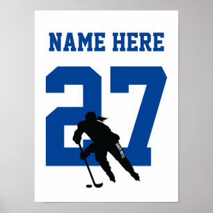 Women's Personalised Hockey Player Number Blue Poster