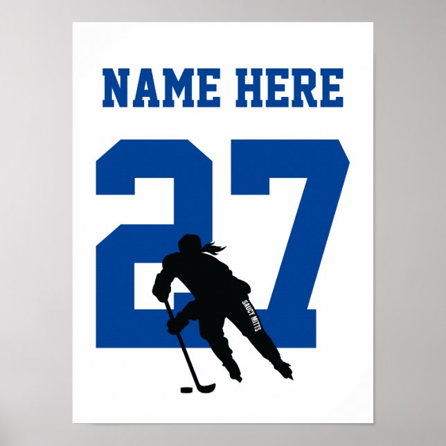 Women's Personalised Hockey Player Number Blue Poster (Front)