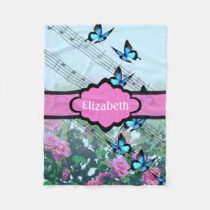 Women's Personalised Rose Garden Sheet Music Note Fleece Blanket