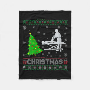 Womens Physical Therapist Xmas Tree Lighting Ugly Fleece Blanket