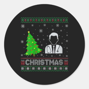 Womens Physician Xmas Tree Lighting Ugly Christmas Classic Round Sticker