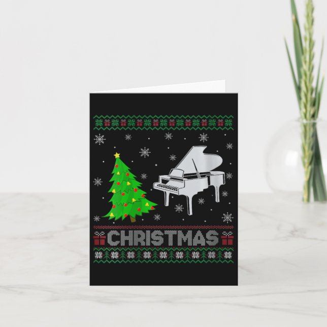 Womens Piano Xmas Tree Lighting Ugly Christmas Swe Card (Front)