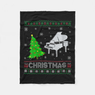 Womens Piano Xmas Tree Lighting Ugly Christmas Swe Fleece Blanket