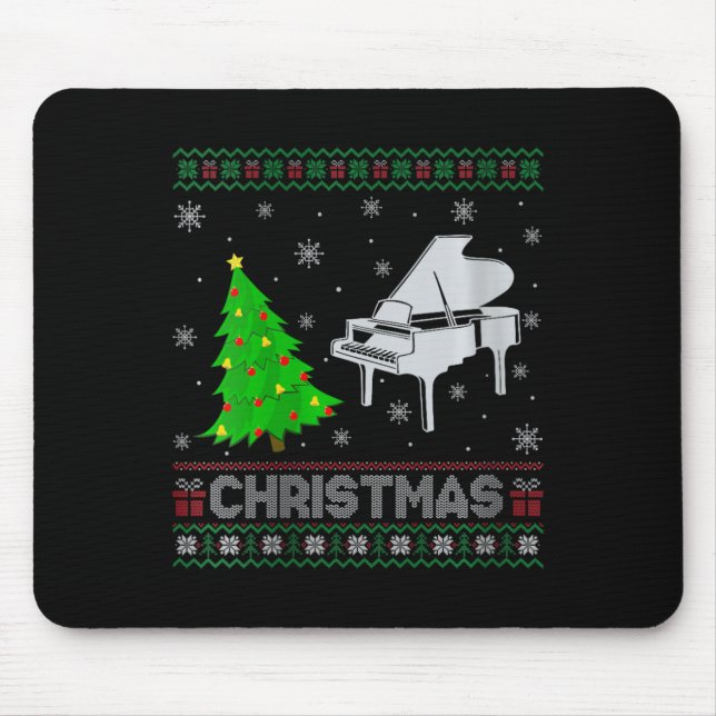 Womens Piano Xmas Tree Lighting Ugly Christmas Swe Mouse Mat (Front)