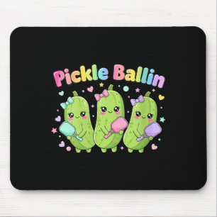 Women's pickle ballin cute cartoon pickleball with mouse mat