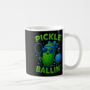 Womens pickle ballin' cute pickle ball, funny blue coffee mug