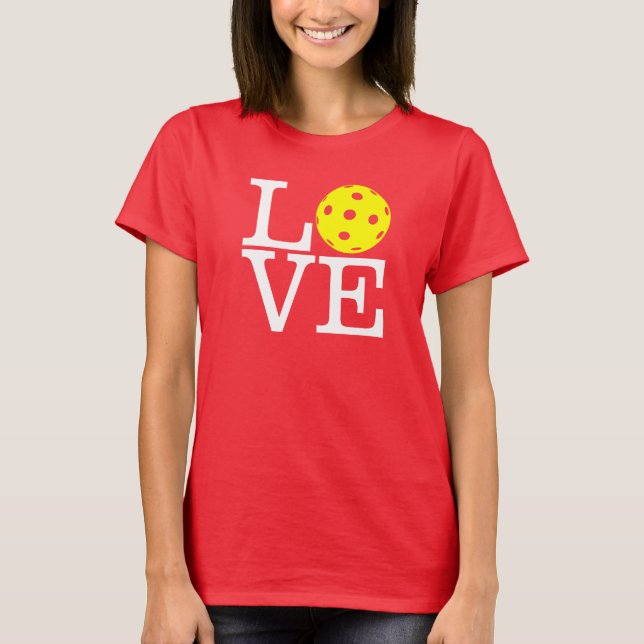 Women's Pickleball T-shirt: "LOVE" (Red) T-Shirt (Front)