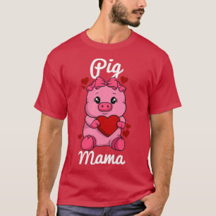 Womens Pig Mama Finger Heart Pig Animal With Ribbo T-Shirt