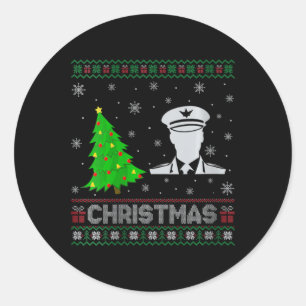 Womens Pilot Xmas Tree Lighting Ugly Christmas Swe Classic Round Sticker