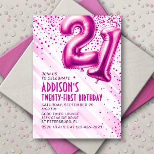 Womens Pink 21st Birthday Invitation
