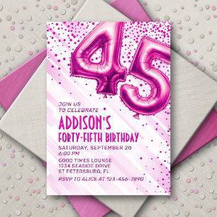 Womens Pink 45th Birthday Invitation