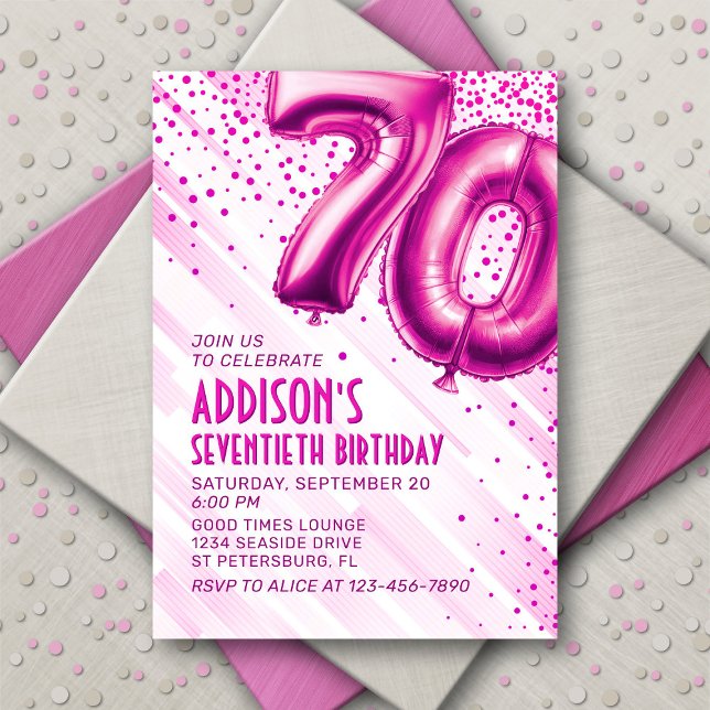 Womens Pink 70th Birthday Invitation (Creator Uploaded)