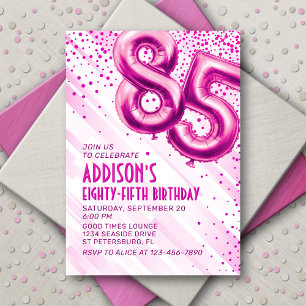 Womens Pink 85th Birthday Invitation