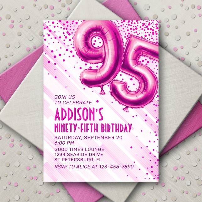 Womens Pink 95th Birthday Invitation (Creator Uploaded)