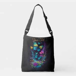 womens pink and blue flowers cute Butterflies      Crossbody Bag