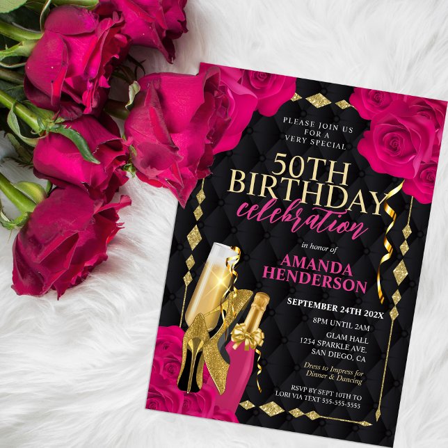 Womens Pink and Gold Birthday Invitation (Creator Uploaded)