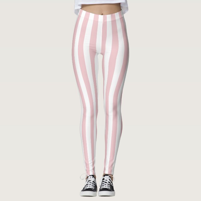 Women's Pink and White Stripe Leggings (Front)