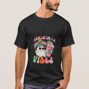 Womens Pink Christmas Vibes Santa Elf Hat Coffee I T-Shirt