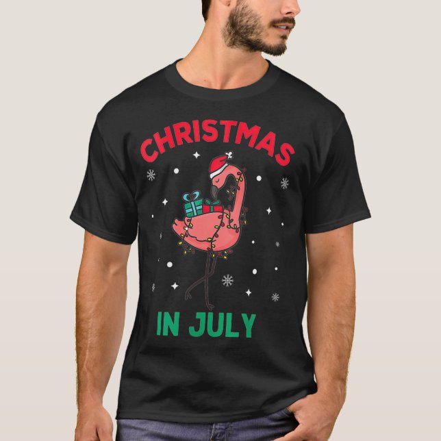 Womens Pink Flamingo Christmas In July Santa Hat S T-Shirt (Front)