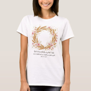 Womens Pink Floral Wheat Wreath Shirt - Job 23:10